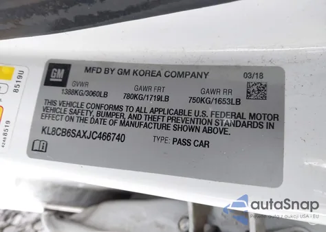 2018 Chevrolet Spark Ls Cvt z USA, uszkodzony, nr VIN KL8CB6SAXJC466740